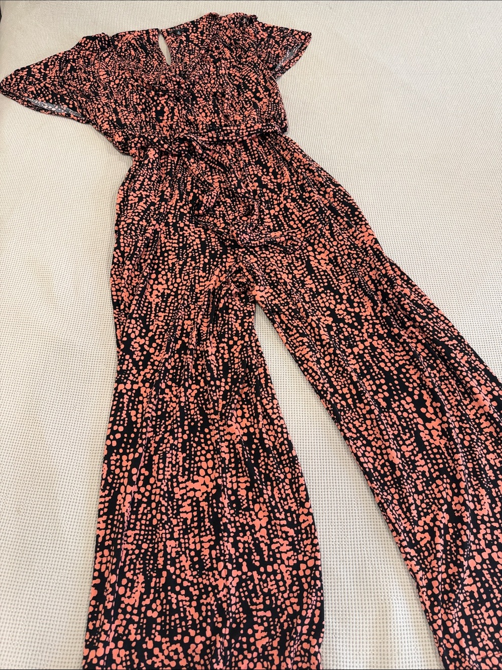 Coral Dot-Print Cap Sleeve Jumpsuit